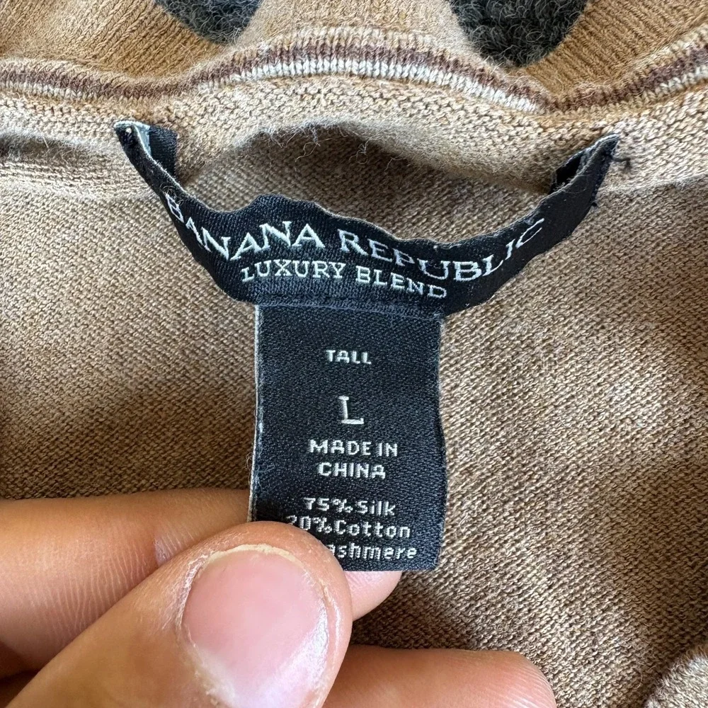 Banana Republic Sweater Mens L Tall Camel Tight Knit Silk Long Sleeve Pullover